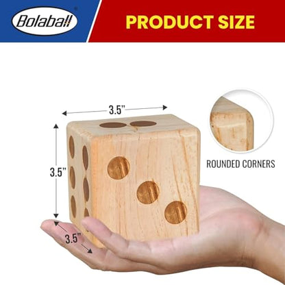 Bolaball 3.5" Giant Wooden Yard Dice Set Pack of 2 for Outdoor Fun, Barbeque, Party Events, Backyard Games, Beach Games, Lawn Game Includes 6 Dice and a Carry Bag for Easy Storage