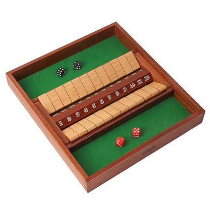GSE Games & Sports Expert 2-Player Wooden Shut The Box 12 Numbers Dice Game Board with Red/Black Dice. Classic Tabletop Version of The Popular English Pub Game