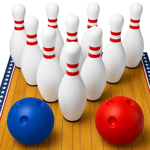 ActiveJoy - Classic & American Style Mini Kids Bowling Set - Bowling Games for Kids Indoor - Bowling Alley Toy with Lane, 10 pins, 2 Balls for Family & Friends - 2-5 Years Old. (America) - color: American