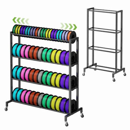 3D Printer Filament Storage Rack Stand, Rolling Filament Spool Holder Cart with Wheels, 4 Tier Expandable Heavy Duty Metal Shelf for 3D Printing Studio Workshop,1pcs Stand Only