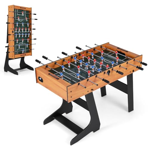 Giantex Foldable Foosball Table, 48" Full Competition Sized Soccer Table Game w/22 Players, 2 Balls & Slide Scorers, Space Saving Table Soccer for Home, Game Room, Family Night, Kids & Adults - color: Natural