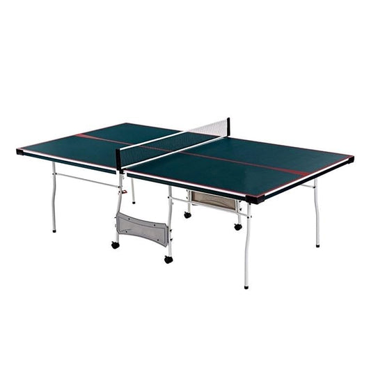 Mid Size Folding Rolling Table Tennis Table Indoor Ping Pong Table 2 Paddle 2 Balls Net Post Set Four 2" Locking Caster Wheels for Easy Movement Space Saving Fold-Up Design for Single-Player Action