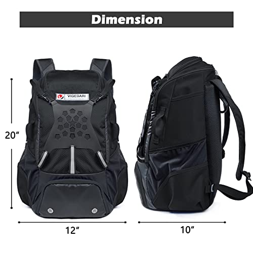 Baseball Backpack for Youth, Boys, Adults - Bat and Softball Equipment Bag With Glove Holder, Helmet, Shoes Compartment - T-Ball Accessories and Baseball Gifts - color: Black-42L