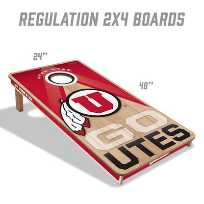 YouTheFan NCAA 2' x 4' Slogan Series Professional Wood Cornhole Game with Logo Bags - color: Utah Utes