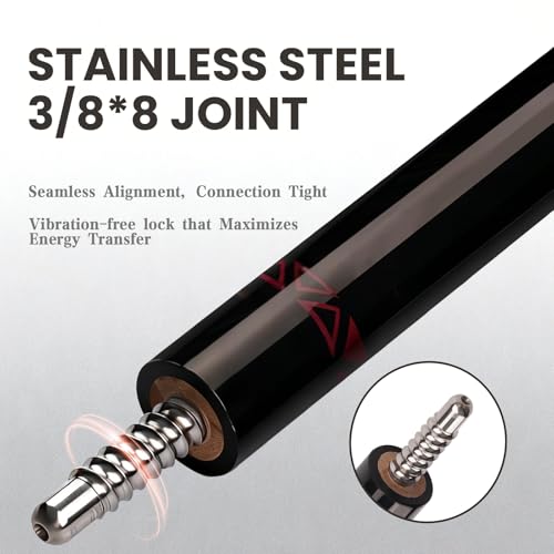 Cuefessnuance 58" Carbon Fiber Pool Cue, Low Deflection | Gothic pattern design, black, 100% carbon fiber shaft, pro taper, 11.8mm pigskin tip, 3/8-8 stainless steel joint - color: Black