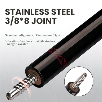Cuefessnuance 58" Carbon Fiber Pool Cue, Low Deflection | Gothic pattern design, black, 100% carbon fiber shaft, pro taper, 11.8mm pigskin tip, 3/8-8 stainless steel joint - color: Black