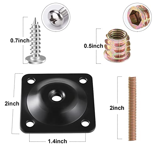 Leg Mounting Plates, 4 Sets Furniture Leg Attachment Plates, 5/16"(M8) Industrial Grade Flat Mounting T-Plates with Hanger Bolts, Screws, Strengthen Weak Furniture Repair Damaged Sofa Couch Seat - color: Black