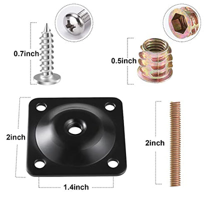 Leg Mounting Plates, 4 Sets Furniture Leg Attachment Plates, 5/16"(M8) Industrial Grade Flat Mounting T-Plates with Hanger Bolts, Screws, Strengthen Weak Furniture Repair Damaged Sofa Couch Seat - color: Black