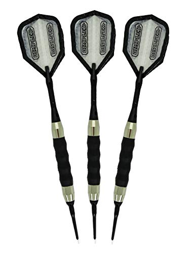 Sure Grip Viper Black Soft Tip Darts with Dart Case & Accessories Choice of Flights 16 or 18 Grams Plus I Love Darts Bracelet (Dimplex Clear, 18g)