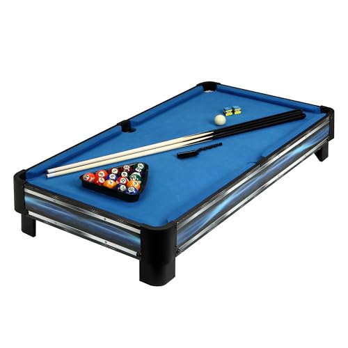 Hathaway Breakout 40-in Tabletop Billiards Set for Dining or Game Tables – Compact Blue Pool Playing Surface with Cue Sticks, Ball Kit, Triangle, Chalk & Brush – Lightweight Portable Indoor Fun
