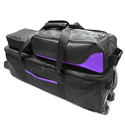 Pyramid Path Triple Tote Roller Plus Bowling Bag with Detachable Shoe Bag (Fits US Mens Size 15), Accessory and Side Pocket, Lightweight Travel Design - color: Black/Purple