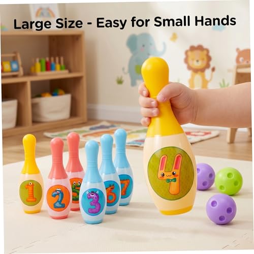 Kids Bowling Set, 6 Plastic Bowling Pins & 2 Balls, Indoor Sports Game Toy for Kids & Family Play. - color: Large