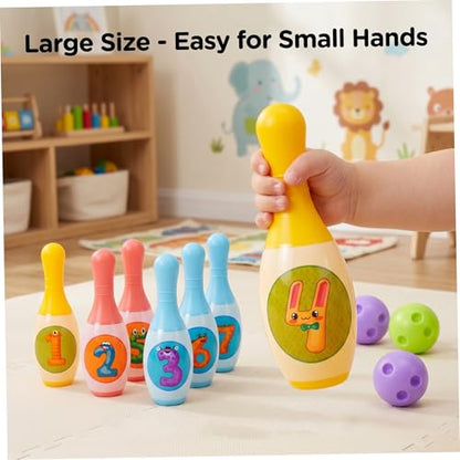 Kids Bowling Set, 6 Plastic Bowling Pins & 2 Balls, Indoor Sports Game Toy for Kids & Family Play. - color: Large