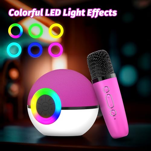 goopow Mini Karaoke Machine Speaker for Kids Adults, Portable Bluetooth Microphone Song Toys with LED Light, Best Chritmas Birthday Festival Gift for 3 4 5 6 7 8+ Year Old Girls Boys (Hotpink-2MIC) - color: Hotpink-2Mic