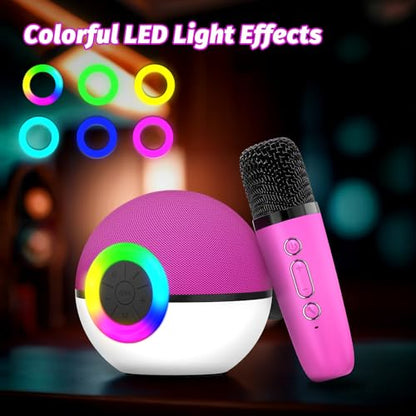 goopow Mini Karaoke Machine Speaker for Kids Adults, Portable Bluetooth Microphone Song Toys with LED Light, Best Chritmas Birthday Festival Gift for 3 4 5 6 7 8+ Year Old Girls Boys (Hotpink-2MIC) - color: Hotpink-2Mic