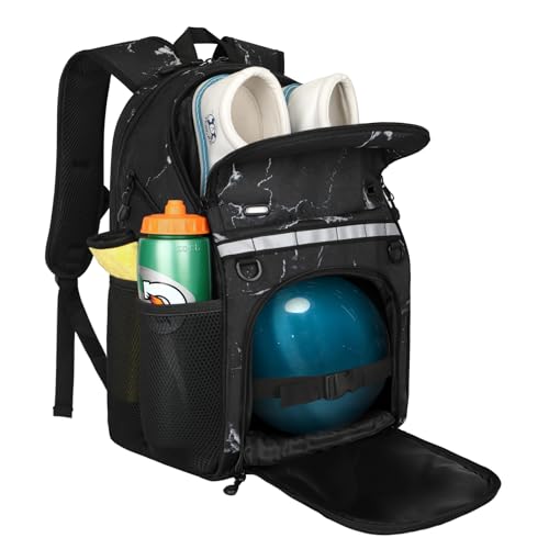 Goloni Bowling Backpack,Single Ball Bowling Bag with Shoe Compartment Up to Size 16,Bowling Bag with Padded Ball Holder - color: Black and White