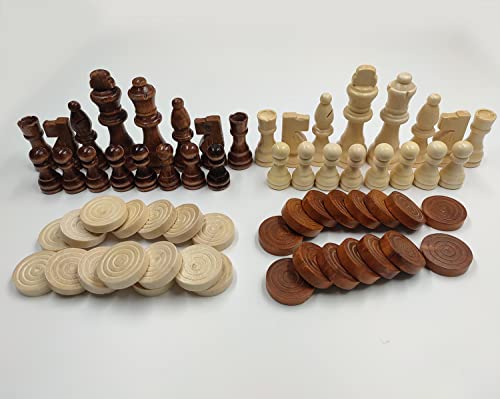 62 Pieces Wooden Checker Pieces & Chess Pieces 2 in 1 Chess Game Set Board Games Accessories Classic Wooden Chess Game Set in 2 Styles and 2 Colors