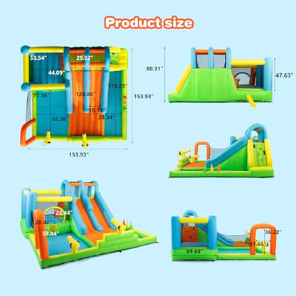 JOYLDIAS Inflatable Water Slide, Giant Water Park Bounce House with 2 Long Slides, Splash Pool,Trampoline, Climbing Wall, Ring Toss Game, 550W Air Blower for Kids Backyard Garden Indoor Outdoor Use