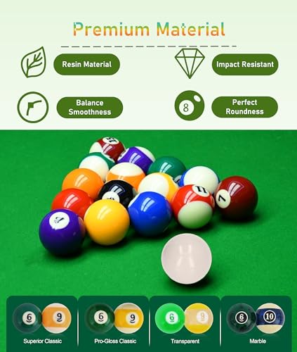 Mini Billiard Balls, 16 Pool Balls Set, 1-1/4" Pool Table Billiards, Resin Mini Billard Pool Balls, Cue Ball Training Ball, Pool Table Accessories for Beginners & Professional, Kids Table Game Toy