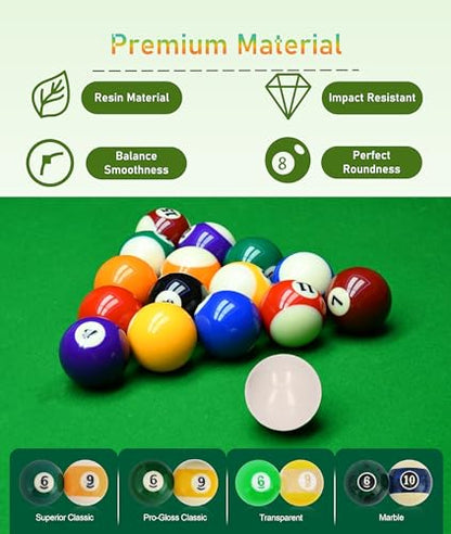 Mini Billiard Balls, 16 Pool Balls Set, 1-1/4" Pool Table Billiards, Resin Mini Billard Pool Balls, Cue Ball Training Ball, Pool Table Accessories for Beginners & Professional, Kids Table Game Toy