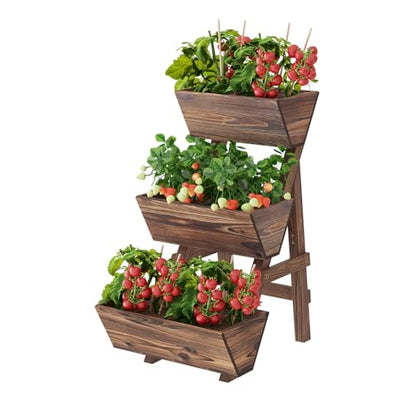 3-Tier Wooden Vertical Raised Garden Bed with Legs, Tiered Planter Box, Vertical Garden Planter,Wood Plant Stand Wood Flower Rack for Patio, Balcony, Freestanding. (Carbonized-Small) - color: Carbonized, size: Small