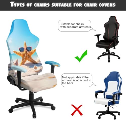 Cool Starfish Gaming Chair Covers Slipcovers 4Pcs with Armrest Cover Breathable Computer Gaming Chair Cover Stretchable Elastic Machine Washable of Computer Video Game Office Chairs Cover - color: Cool Starfish