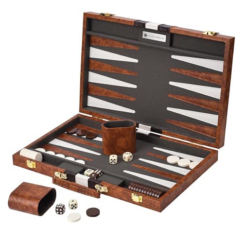 Get The Games Out Backgammon Set for Travel - Small Classic Board Game Case with Strategy Guide & 15 Game Pieces (Brown) - color: Brown, size: Small