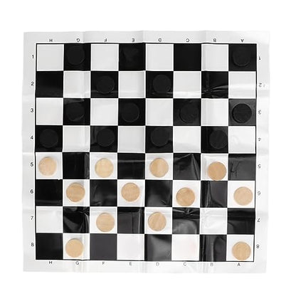 Qinlorgo Wooden International Checkers, 28 Piece Grain Wood Chess Set with Reversible Board for Kids and Adults, Classic Indoor Outdoor Game for Family, Camping, Backyard