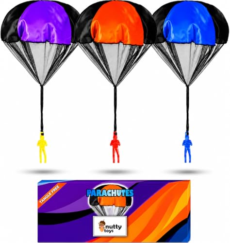 NUTTY TOYS Parachute Toys for Kids - Tangle Free Outdoor Flying Parachute Men, Top Indoor & Outside, 3 4 5 6 7 8 9 10 11 12 Year Old, Best Christmas Stocking Stuffers Idea 2026 Unique Boy & Girl Gifts - style: Indigo Blue