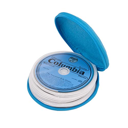 ELEZAY Small CD Case Round Felt 20 Capacity CDs Storage Wallet DVD Disc Holder, Blue - color: B-Blue