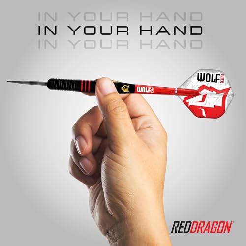 RED DRAGON Wolf Pack Brass Darts Set with Flights, Shafts & Bar Wallet - Available in Soft Tip 18g and Steel Tip 20g & 22g