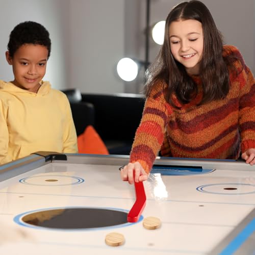 2 Sets Wooden Replacement Hockey Sticks and Pucks for Classic Wooden Tabletop Games Hockey Games Equipment Set Extra Accessories for Kids Children Adults Family - color: Red