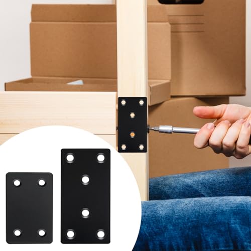 QSJ 8 Pack Black Flat Mending Plate 3.15x1.57‘’ & 2.36x1.49'', Stainless Steel Bracket, Straight Metal Brace Bracket, Fixing Joining Plate for Wood Furniture Fastening & Fixing - size: Black, 3.15x1.57‘’ & 2.36x1.49''