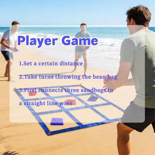 Giant Tic Tac Toe Game Outdoor with Cornhole Bean Bag, 4ft x 4ft Large Bean Bag Tic Tac Toe Toss, Travel Beach Lawn Backyard Cornhole Games for Kids Adults, Birthday Party Family Reunion Game