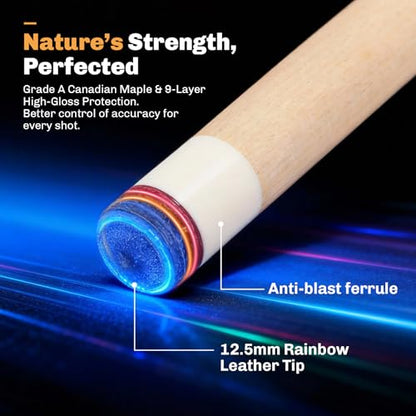 Professional Pool Cue Stick with Hard Case, 58" Canadian Maple Billiard Cue & 12.5mm Multi-Layer Rainbow Tip, Pool Cue Set with 3 Accessories, 19/20/21oz Billiard Stick (Selectable) - size: 21oz, style: Style 2