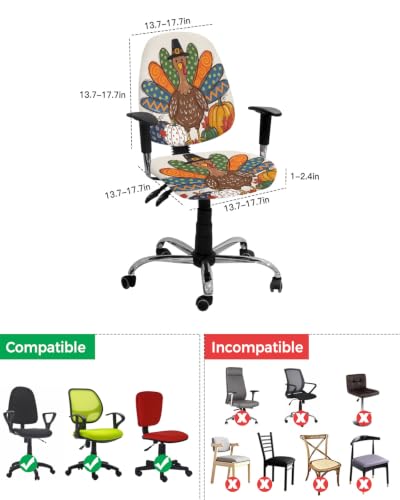 Savannan Office Chair Cover, Cartoon Thanksgiving Turkey Protective Stretch Elastic Universal Cover for Desk Task Chair,Computer Rotating Chair 1 Pcs Autumn Farm Pumpkins