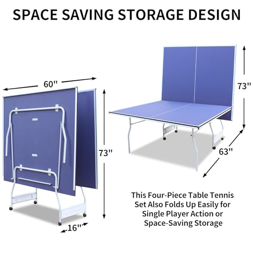 Professional Table Tennis Table Indoor Foldable Table Tennis Game Set, 9-Feet Single Play Mode Table with Net Post Set, 2 Pars and 3 Balls