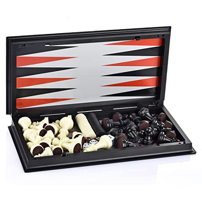 3 in 1 Magnetic Chess Checkers Backgammon Board Game Set with 12.5 Inch Folding Board Travel Games for Kids and Adults (Chess: Black & White) - color: Chess: Black & White