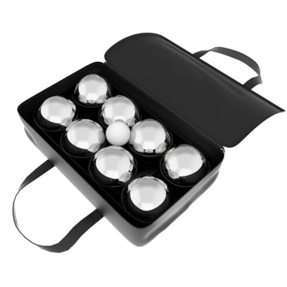 Trademark Games Bocce Ball Set - Petanque Boules Lawn Game with 8 Steel Tossing Balls, Cochonnet, and Carrying Case - Metal Ball Game (Silver)