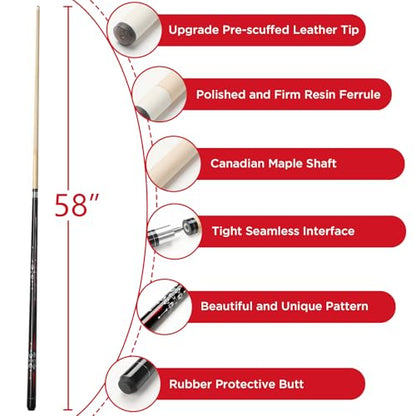 Pool Cue, 58" Billiard Cue Stick 2-Piece Maple Wood Pool Cue Stick 18 19 20 21oz for Bar House Pool Table Sports - color: Red 19oz