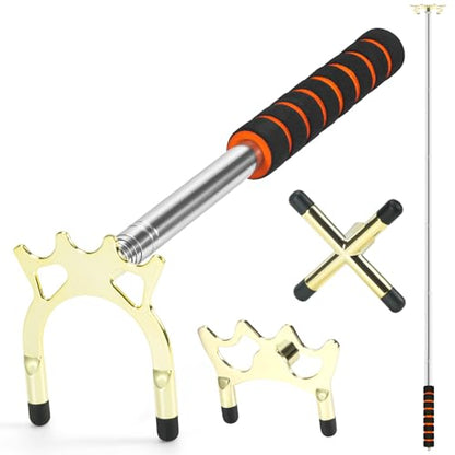Pool Bridge Stick, Professional Retractable Pool Cue Bridge with Removable Brass Bridge Head, Free Adjustment for Multi-Angle Shots, Easy to Use and Storage, Essential Pool Table Accessories - style: Low+Cross+ High Bridge Head