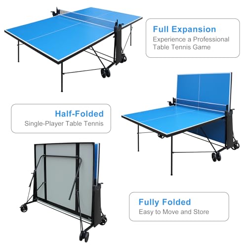 9×5FT Outdoor Ping Pong Table with Waterproof Table Tennis Net Set - Quick Assembly - All Weather Aluminum Composite Surface - Tournament Quality - Indoor & Outdoor Compatible