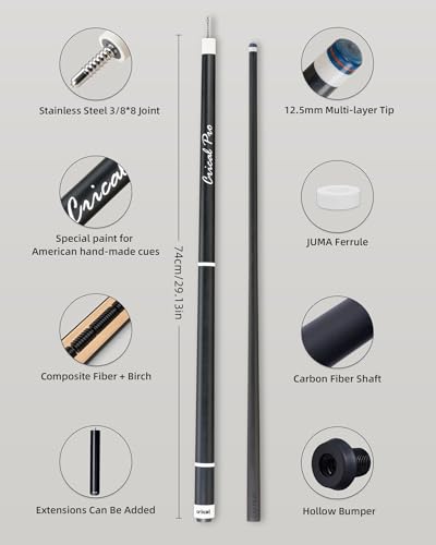 CRICAL Carbon Fiber Pool Cue Stick 58" Billiard Cue Sticks Professional Low Deflection Pool Sticks with 3/8 * 8 Pin Joint and 12.5mm Tip - color: 018-Pro1 Set (Pro Taper)