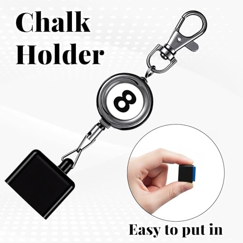 Pool Chalk Holder, Billiard Chalk Holder with Retractable Key Ring, Pool Cue Chalks Holders, Billiards Accessories for Billiard Lovers, Number 8