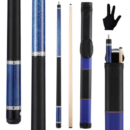 Canadian Maple Pool Cue Stick Set, 58 inch 18oz 19oz 20oz 21oz Billiard House Bar Pool Stick, 12.5mm Tip Billiard Cue for Beginner, Commercial and Home Entertainment - color: 12.5mm Blue with case