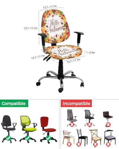 Savannan Office Chair Cover, Colorful Maple Leaf Hello Autumn Protective Stretch Elastic Universal Cover for Desk Task Chair,Computer Rotating Chair 1 Pcs Watercolor Plant
