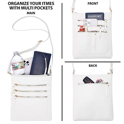 Solene Crossbody Bag Functional Multi Pocket Messenger Purse Top Zip Closure Shoulder Handbag With Adjustable Strap - color: White