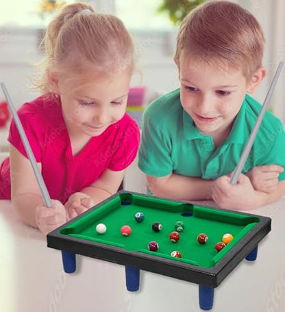 Mozlly Miniature Pool Table Set - Adult and Kids Billiard Set, Mini Pool Table Classic Playtime Set, Includes Portable Small Table, Balls, Cues, and Triangle - 8.1x4.5 Inches