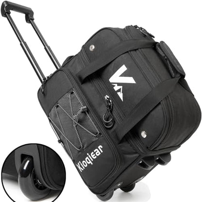 Double Roller 2 Ball Bowling Bag with Large Separate Shoe Compartment and Oversized Accessory Pocket, 36" Extendable Handle. - color: BLK