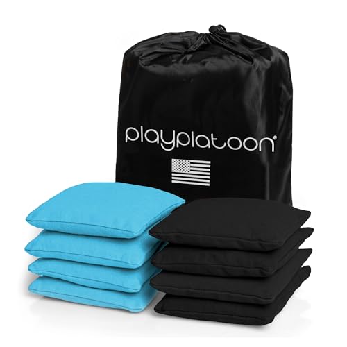 Play Platoon Premium Weather Resistant Duckcloth Cornhole Bags - Set of 8 Bean Bags for Corn Hole Game - Regulation Size & Weight - color: Light Blue & Black